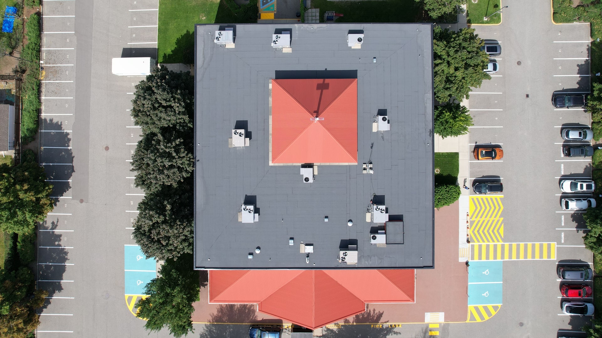 The church roof from straight above, finished in torch-on